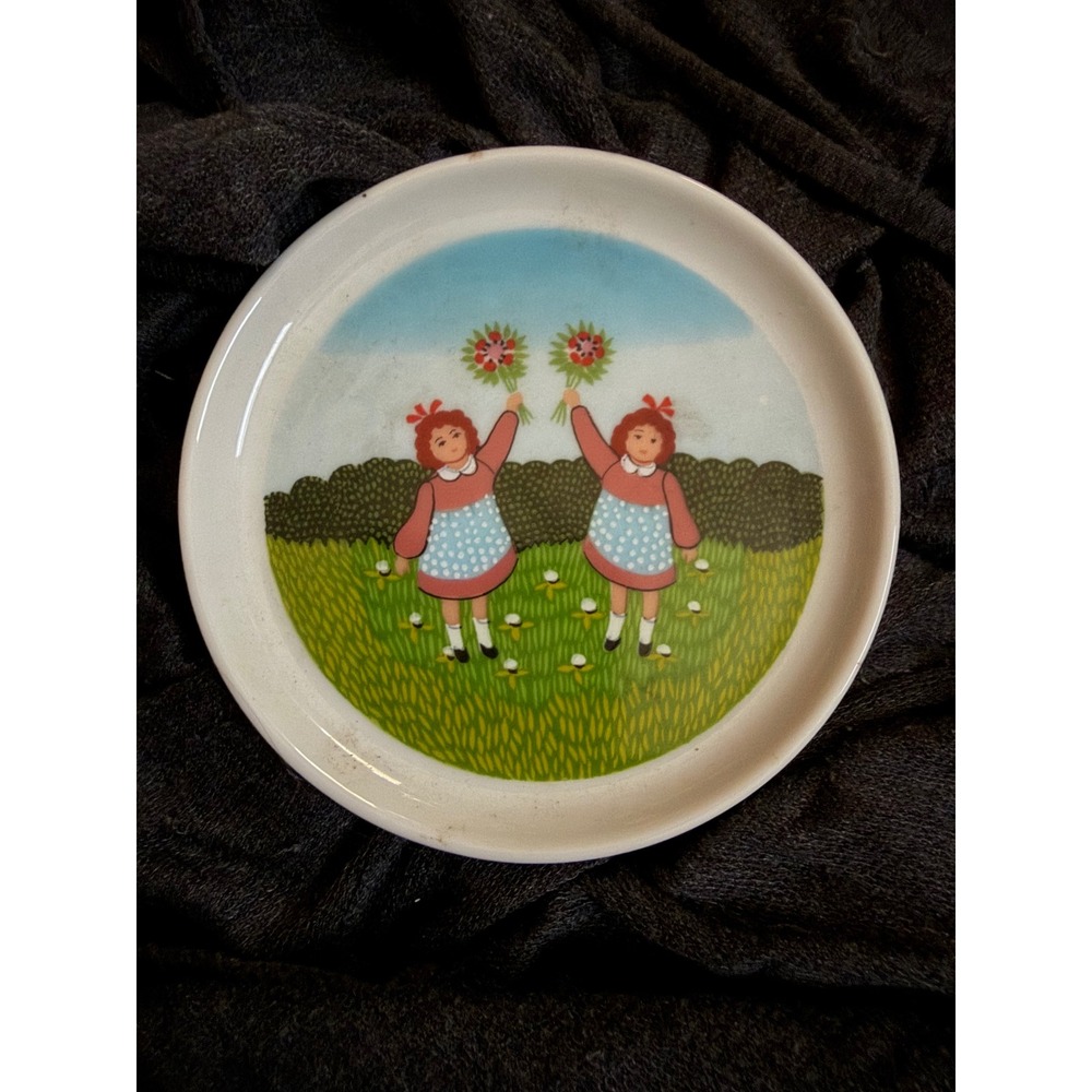Vintage Furstenberg West Germany Porcelain Coaster Girls Flowers Trinket Dish - Picture 2 of 4